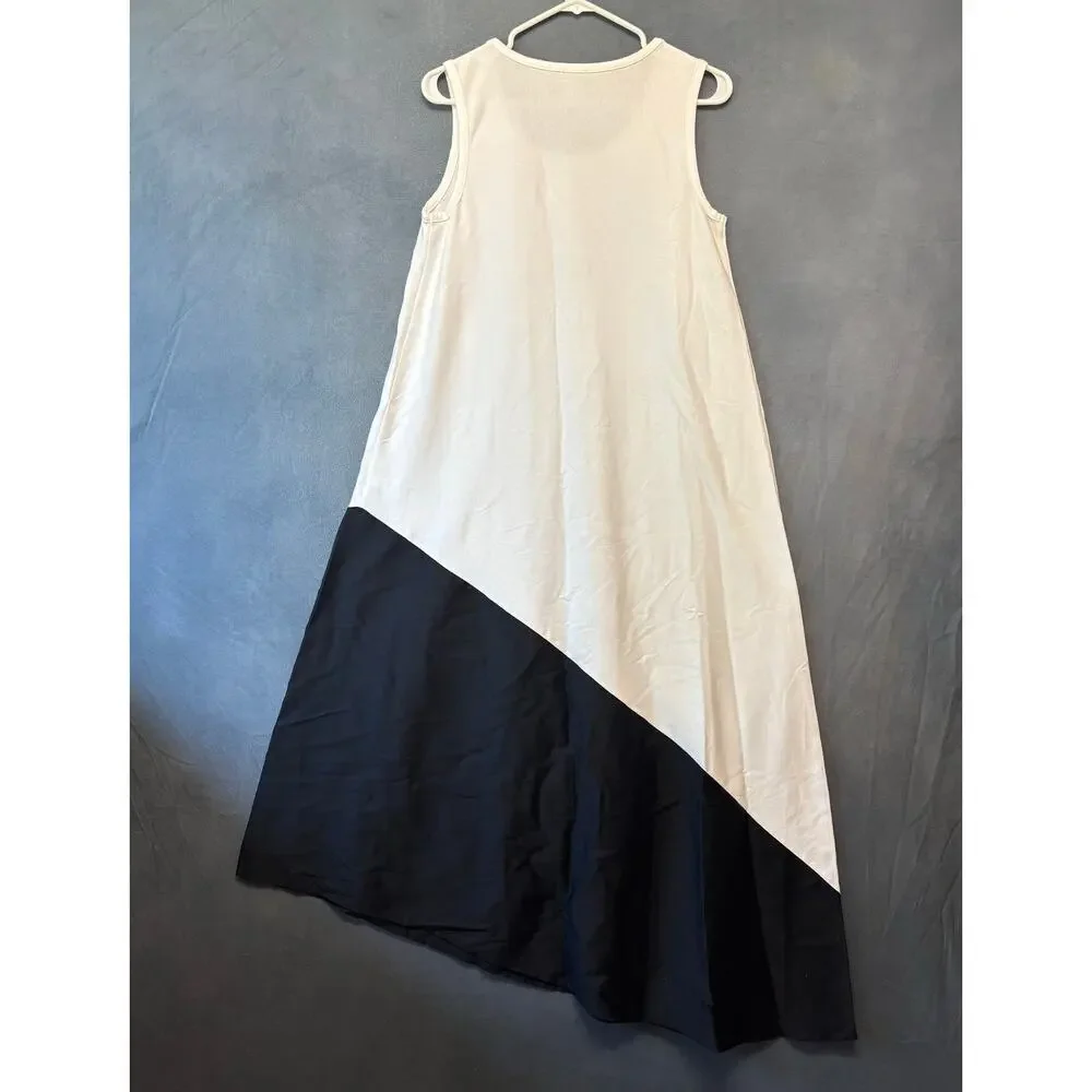 Chico’s Maxi Dress NWT Sz 1 White Black Colorblock Sleeveless Asymmetrical Fairy - Picture 2 of 10